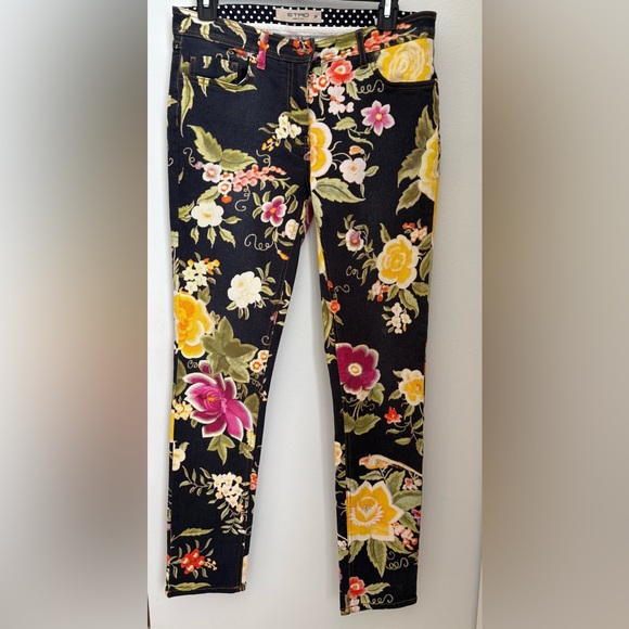 Etro Pants - Etro Milano Designer Black Multicolor Floral Skinny Pants Size 29 Made In Italy